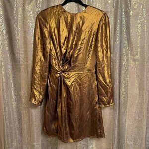 & Other Stories Metallic Shiny Satin Bronze Gold Mini Dress Size 2 NWT